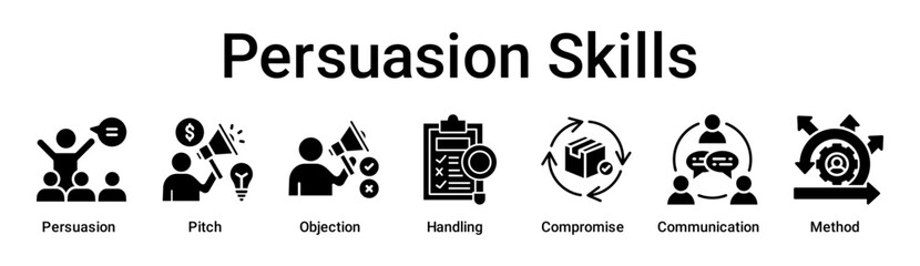 Persuasion Skills banner web icon vector illustration concept for business with icon of Persuasion, Pitch, Objection, Handling, Compromise, Communication.