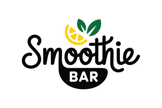 A vibrant 'Smoothie Bar' logo featuring stylized lemon and green leaves, representing fresh, healthy beverages.