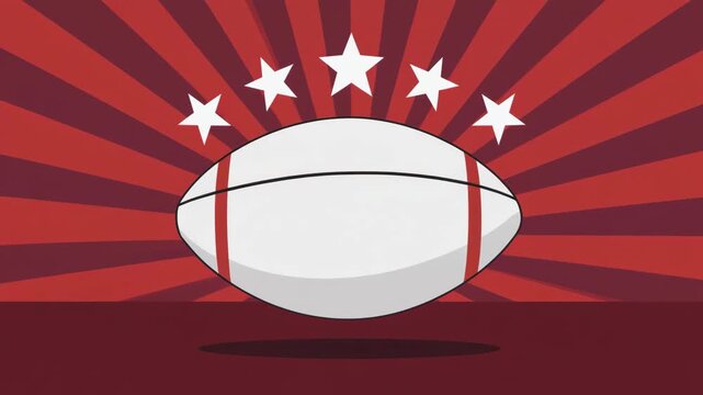 Stylized Rugby Ball with Stars on Dynamic Red Background