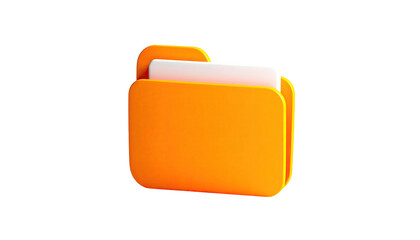 Orange 3D-rendered folder with white sheets, isolated on black background