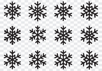 Collection of Black Snowflake Icons for Winter and Christmas Designs Snowflake Icons Set – Minimal Winter & Holiday Line Art