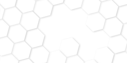 Obraz premium Background with hexagons. Abstract background with lines.creative emboss light honeycomb polygonal web,Abstract white hexagon concept background,white and hexagon abstract background. white paper text