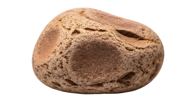 Isolated porous rock with rough surface texture seen on transparent background