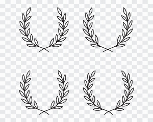 Set of Hand-Drawn Laurel Wreaths and Olive Branches