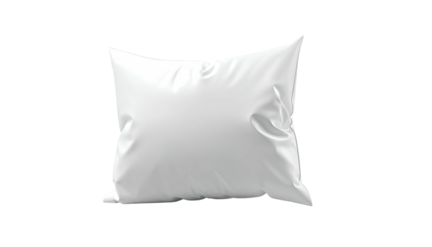 A puffy white pillow floats against a stark black background, angled for impact