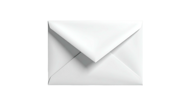 A white, closed envelope against a solid black background, with sharp shadows
