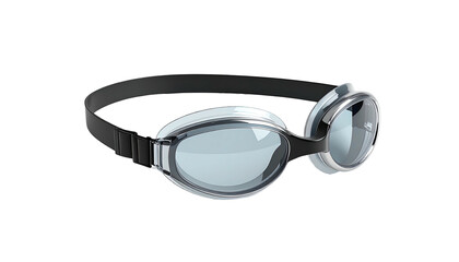 Sleek, clear swim goggles with a black strap, set against a pure black background