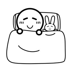 ぬいぐるみと一緒に寝る人物　イラスト