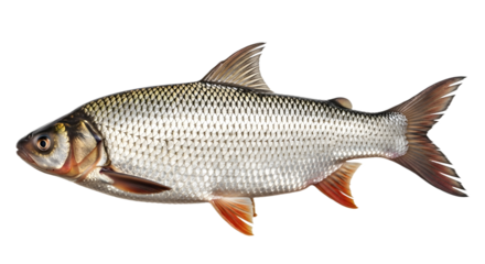 a silver scaled fish on transparent background