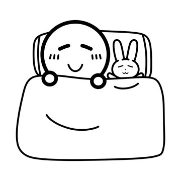 ぬいぐるみと一緒に寝る人物　イラスト