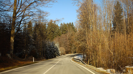Cars driving on the German highway, highway signs, roadworks on the highway