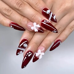 Stunning holiday nails! Festive Christmas nail art design with Santa and bows for elegant winter celebrations
