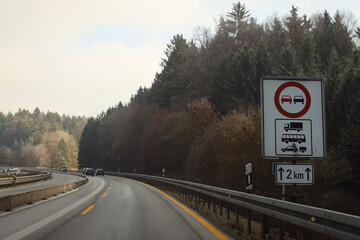 Cars on the highway, traffic jam on the highway, roadworks on the highway