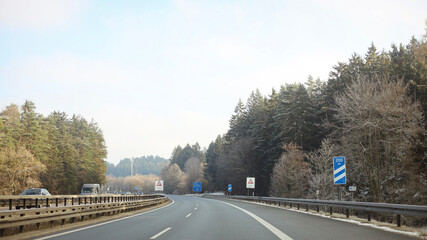 Cars on the highway, traffic jam on the highway, roadworks on the highway