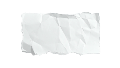A rectangular piece of white paper with torn edges, crinkled on a black background