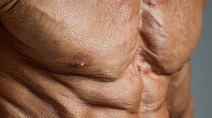 Abdomen Under Bright Side Light Revealing Detailed Skin Texture and Natural Crease Patterns From a Fitness-Focused Individual