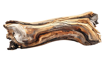 Weathered wood, showing texture, form, and color, isolated on a black background