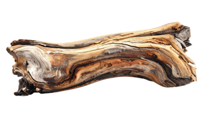 Weathered wood, showing texture, form, and color, isolated on a black background