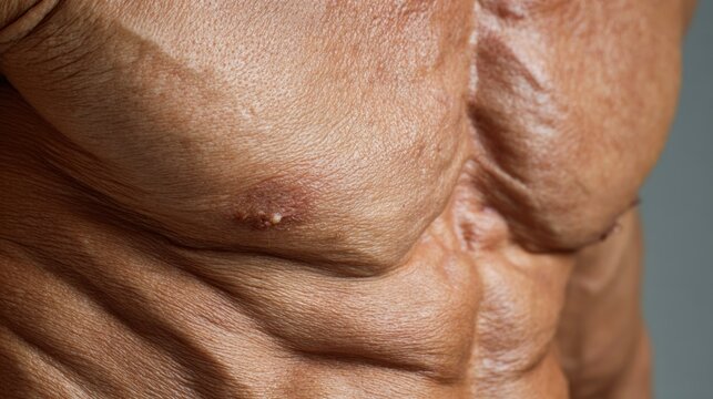 Abdomen Under Bright Side Light Revealing Detailed Skin Texture and Natural Crease Patterns From a Fitness-Focused Individual