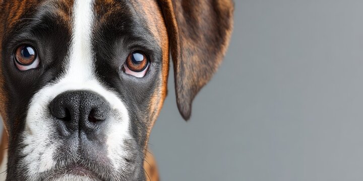 Adorable Boxer Dog with Tender Gaze, Graceful Brindle Coat, and Cute Facial Expressions Captured