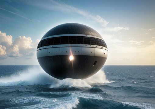 UAP emerging from ocean, illustration