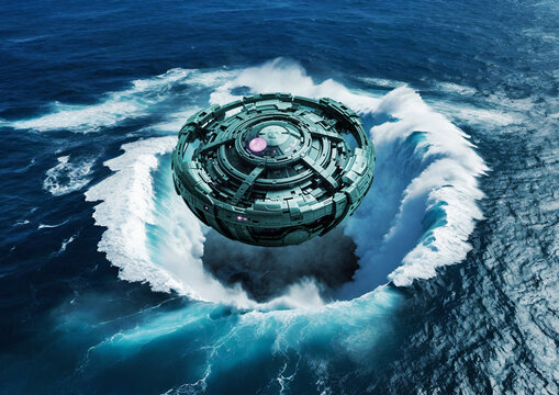 UAP emerging from ocean, illustration