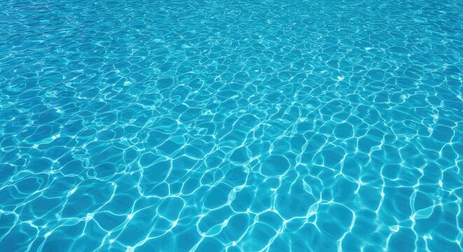 Crystal clear blue water reflecting bright summer sunshine on the rippling surface of an outdoor swimming pool, perfect for vacation relaxation ,hot ,background ,splash