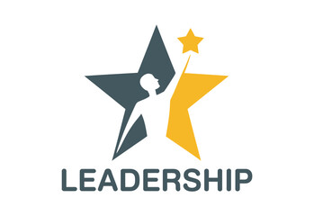 Obraz premium A stylized figure reaches for a star within a larger star graphic, symbolizing leadership and achievement.