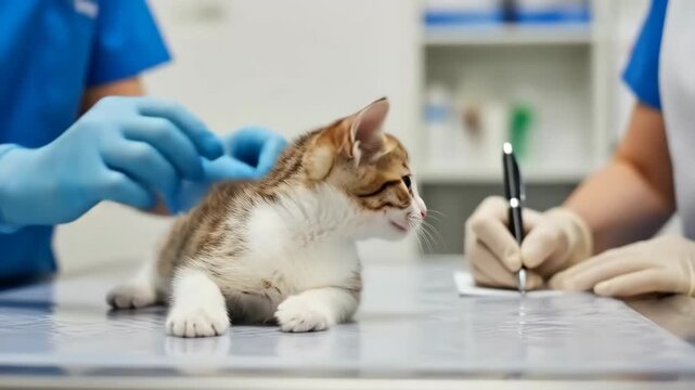 Cat examination at veterinary clinic