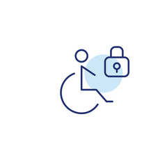 Fototapeta premium Wheelchair user and lock. Accessibility and inclusivity. Pixel perfect, editable stroke vector icon