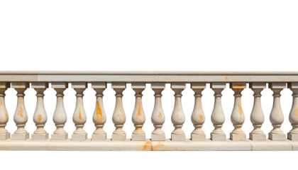 A weathered white stone balustrade with repeated rounded decorative supports