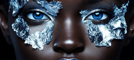 Elegant beauty portrait with silver accents and intense expression for fashion magazines.