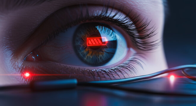 Intricate detail of a human eye with cybernetic elements: A captivating fusion of biology and technology, capturing a glimpse into a futuristic vision. - Powered by Adobe