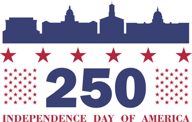 250 years Anniversary card design. 250th anniversary sticker, label, tag, badge to celebrate Independence Day of America on 4th July