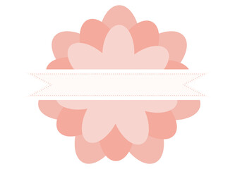 A pastel decorative floral-like badge with layered rounded petals and a blank ribbon banner centered across it.
