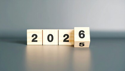 Wooden Blocks Displaying Year 2026 on Gray Background, New Year Concept