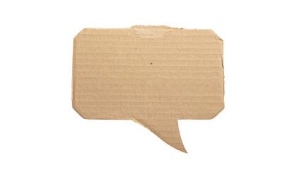 A cardboard cutout shaped as a speech bubble, isolated on a black background