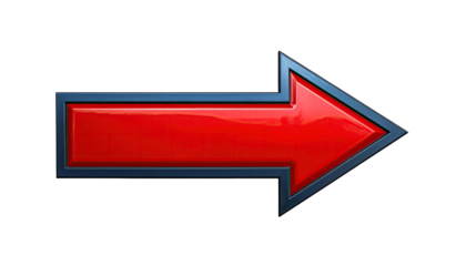 A bright red arrow with a blue outline pointing to the right on a black background
