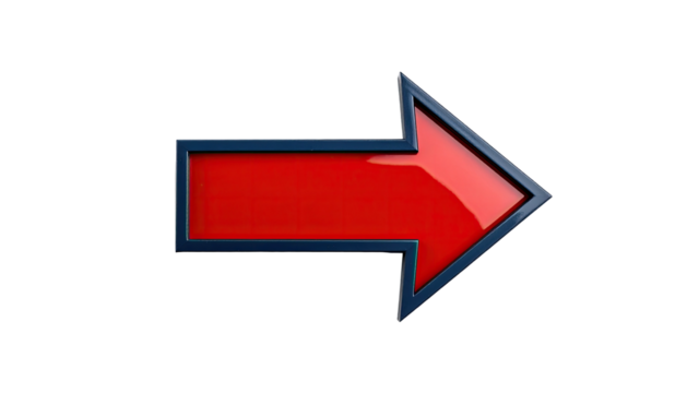 A glossy red arrow, outlined in blue, points to the right on a black background