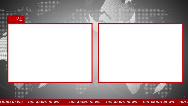 Breaking News frame on White screen breaking news background. Modern news live streaming TV broadcast backdrop. Breaking News text moving Banner with Global Map Background.
