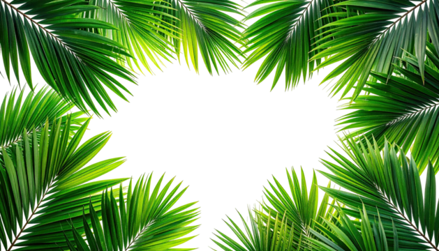 Lush green palm fronds frame a black void, creating a tropical-themed border