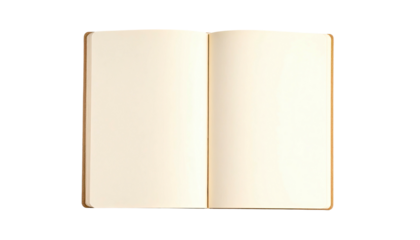 Open notebook with blank pages ready for notes or sketching, isolated