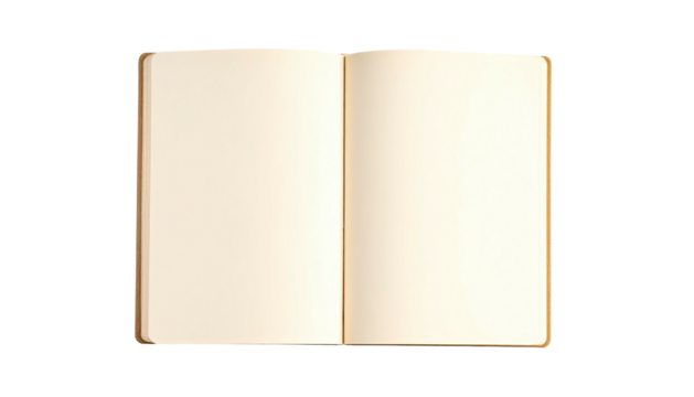 Open notebook with blank pages ready for notes or sketching, isolated