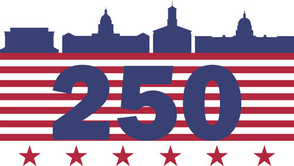 250 years Anniversary card design. 250th anniversary sticker, label, tag, badge to celebrate Independence Day of America on 4th July