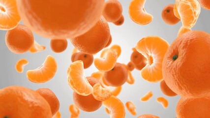 Falling sweet tangerine on a white background animation