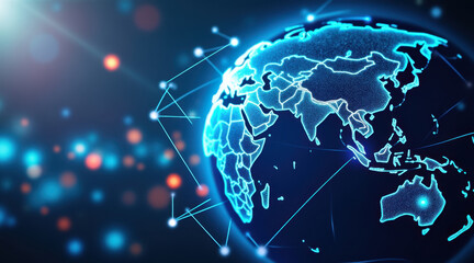 Futuristic digital holographic globe network connections data technology cyberspace glowing. Futuristic digital holographic globe with network connections and data nodes, glowing cyberspace with