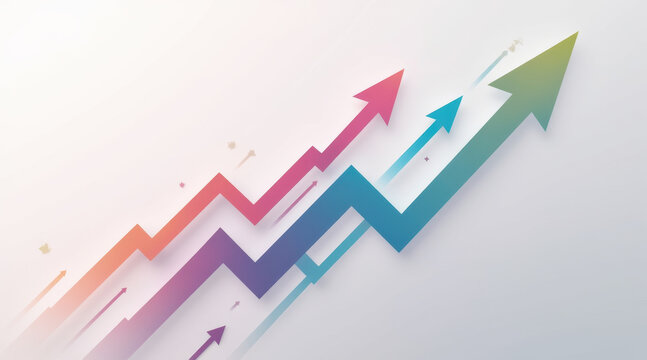 Upward arrow growth success progress increase chart finance business economy trend energize clean abstract gradient background with zigzag arrows moving higher, symbol of positive performance - Powered by Adobe