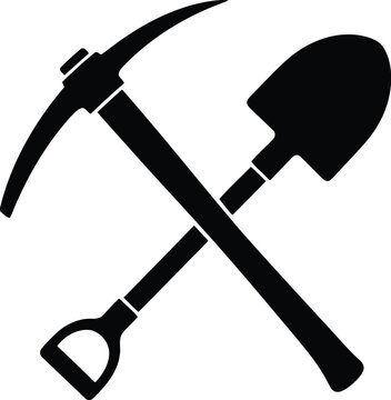 Crossed pickaxe and shovel icon graphic vector