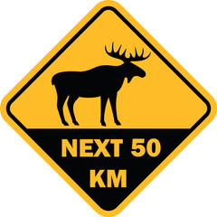 Elk road sign. Isolated elk on white background. Moose