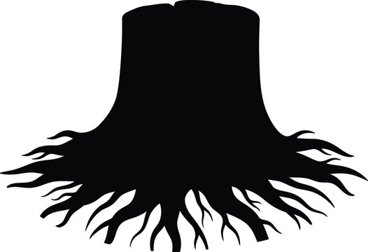 Tree stump silhouette with exposed roots vector art vector